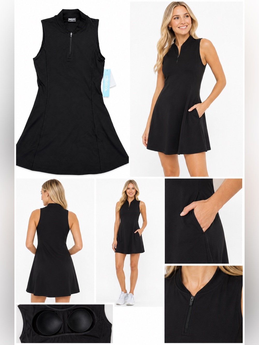 NWT 32 Degrees Black Sleeveless Zip-Front A-Line Mini Dress